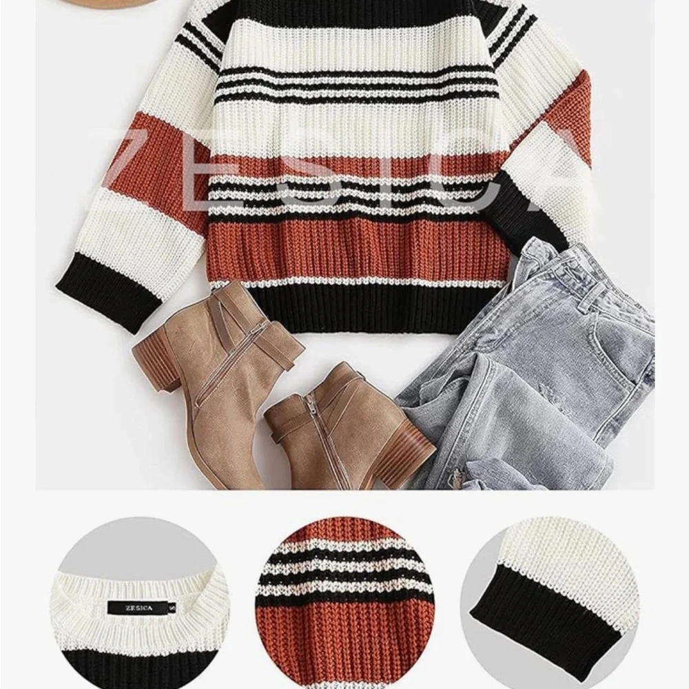 Striped Multicolor Sweater long sleeve women chunky knit tops